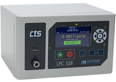 Front view of a Sentinel LPC-528 instrument with screen showing test results.