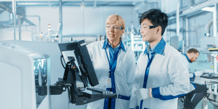 Engineers on production line floor