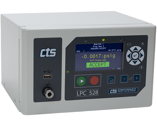 Front view of a Sentinel LPC-528 instrument with screen showing test results.