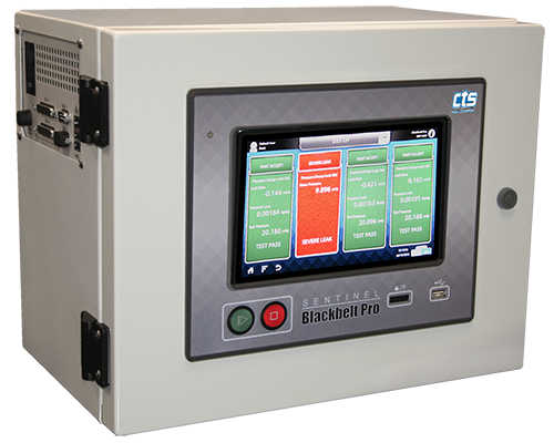 Slightly angled front view of a Sentinel Blackbelt Pro wall mount with four tests on the screen, with three showing passes and one test failure.