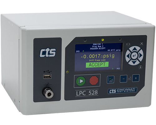 Front view of a Sentinel LPC-528 instrument with screen showing test results.