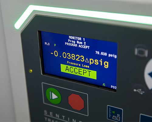 Close-up view of TracerMate II screen showing test results.
