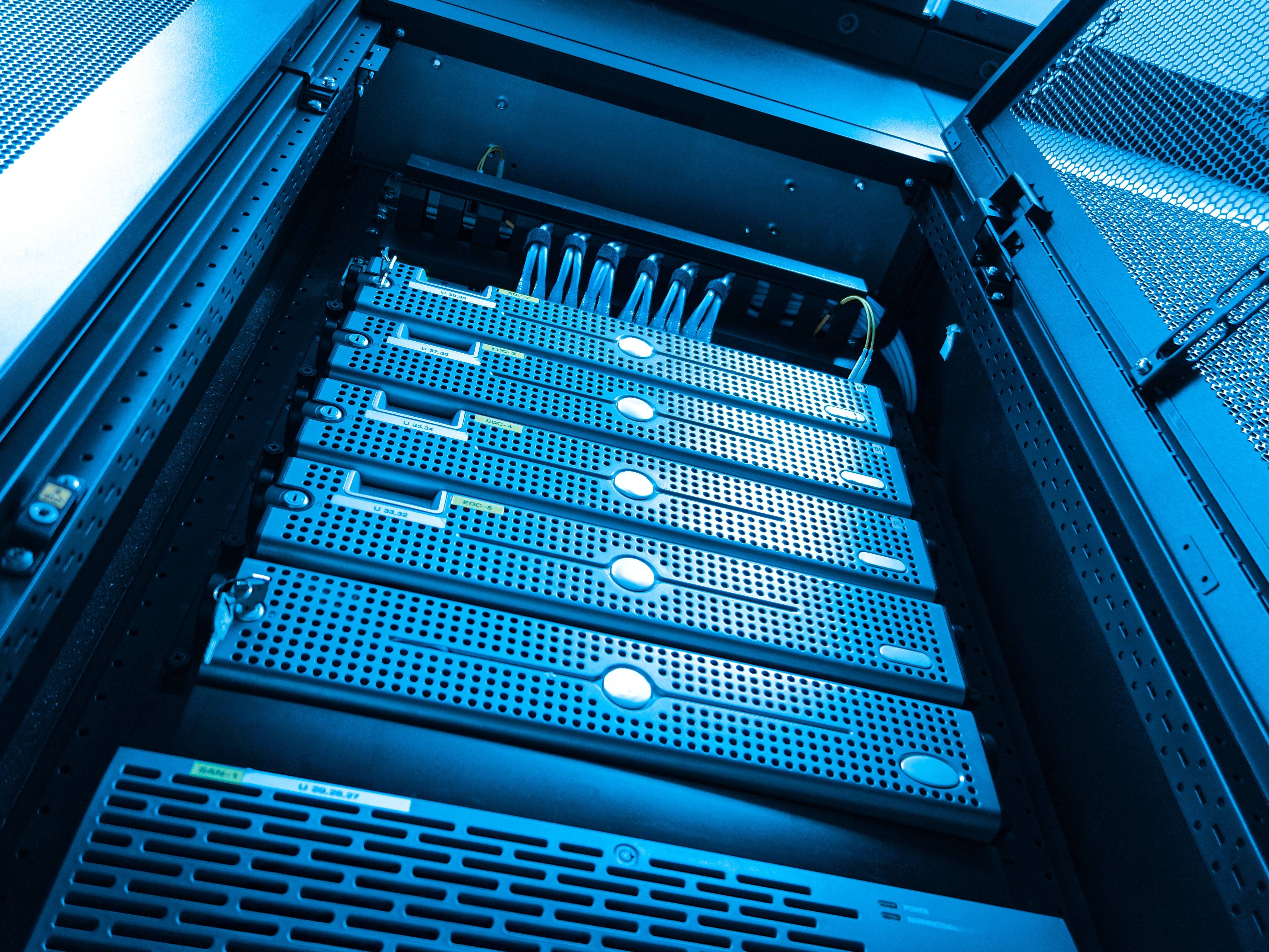 close up view of server in data center
