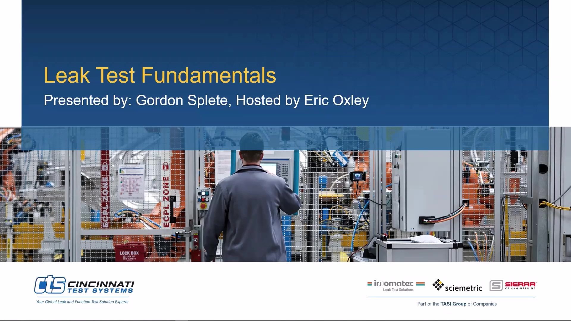 Leak Test Fundamentals webinar cover image of employee working with products